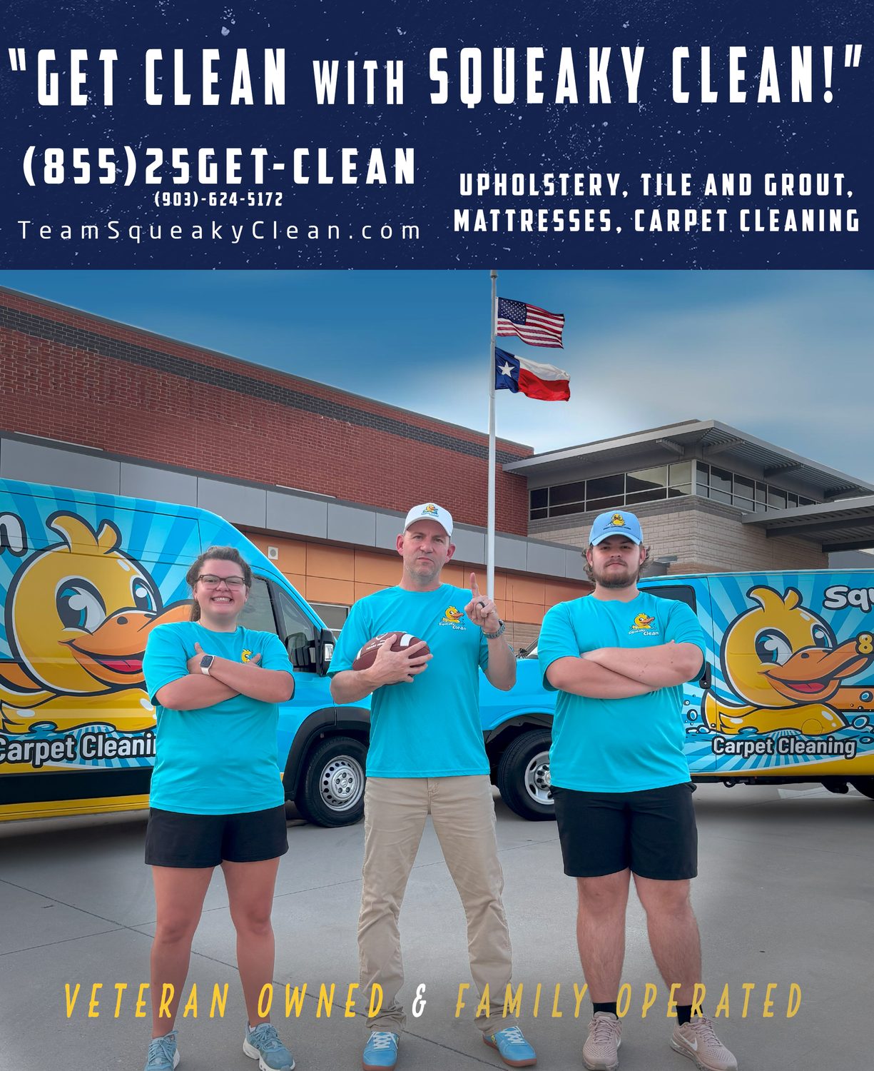 The Squeaky Clean family team in front of their branded vans